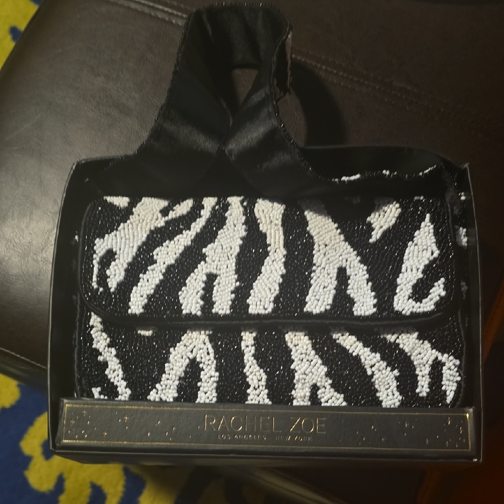 Rachel Zoe Black and White Beaded Shoulder Bag